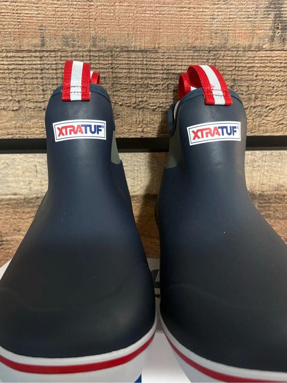 Xtra Tough Navy Rain Slip-On Boots with Red Trim